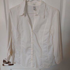 Old Navy Women's Size  M Cotton Blend White Stretch Button Down Shirt